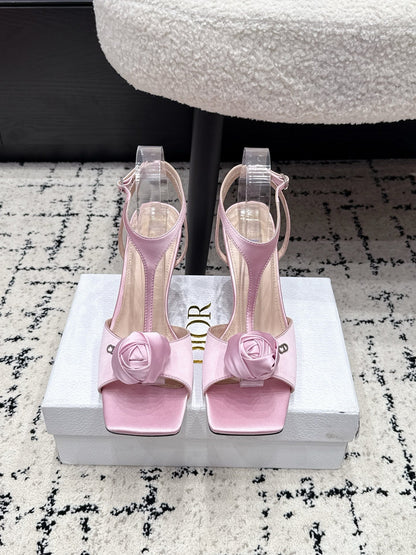 CD 26s Floral High-Heeled Sandals 9cm Light Pink Satin 908245