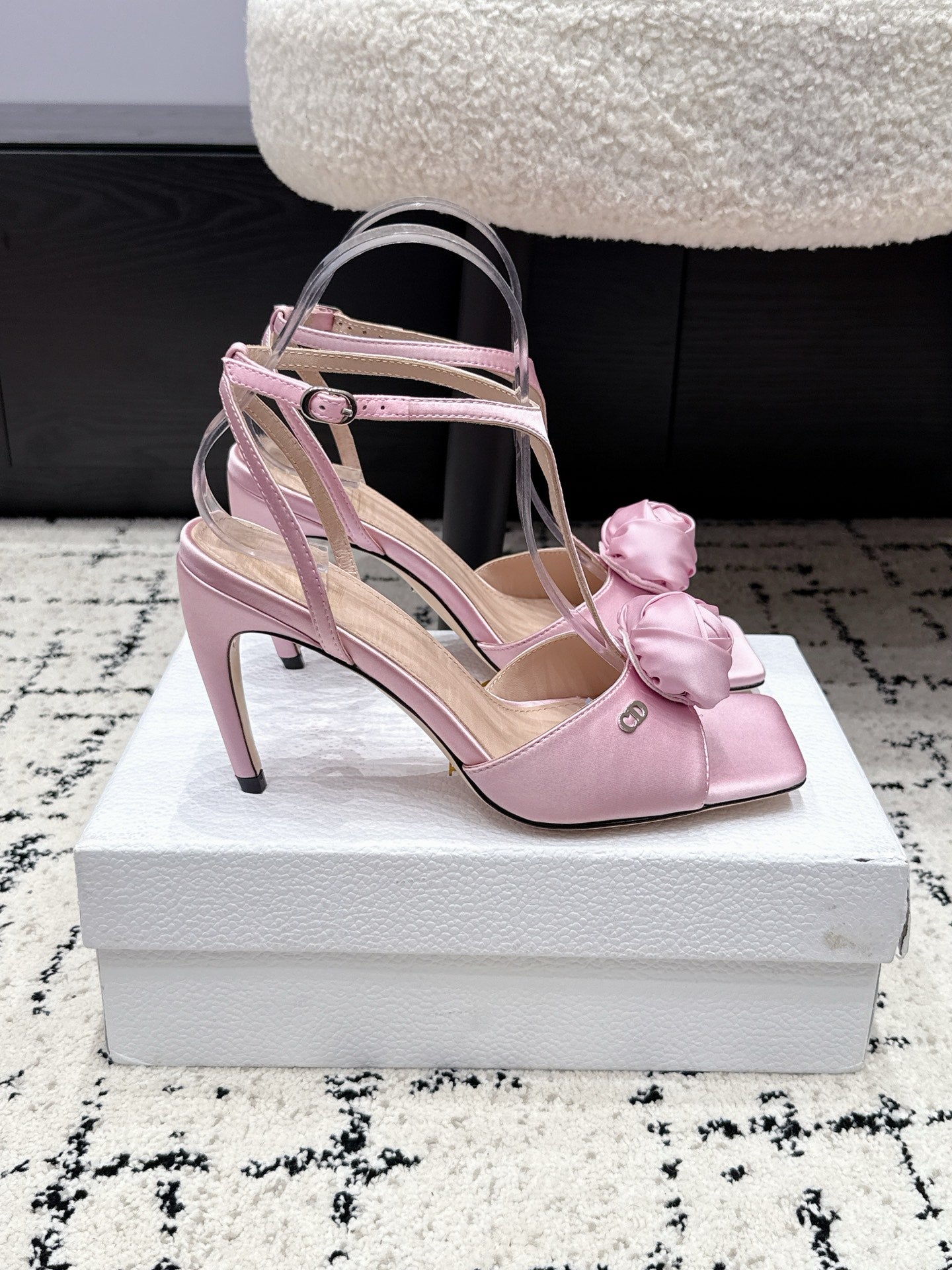 CD 26s Floral High-Heeled Sandals 9cm Light Pink Satin 908245