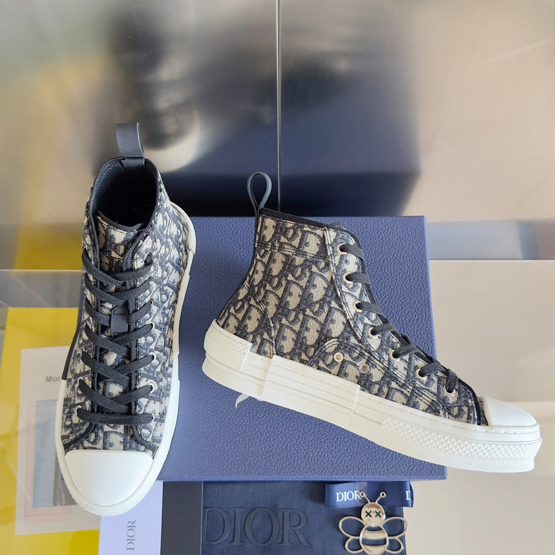 CD B23 High-Top Sneaker 35mm Black White Oblique Jacquard Fabric