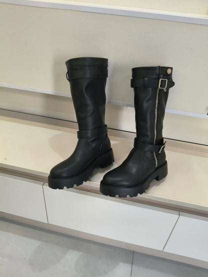 CD D-Major Boots Buckle Straps Black Leather 939041