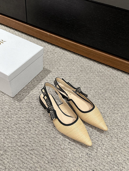 cd slingback flat beige raffia lambskin