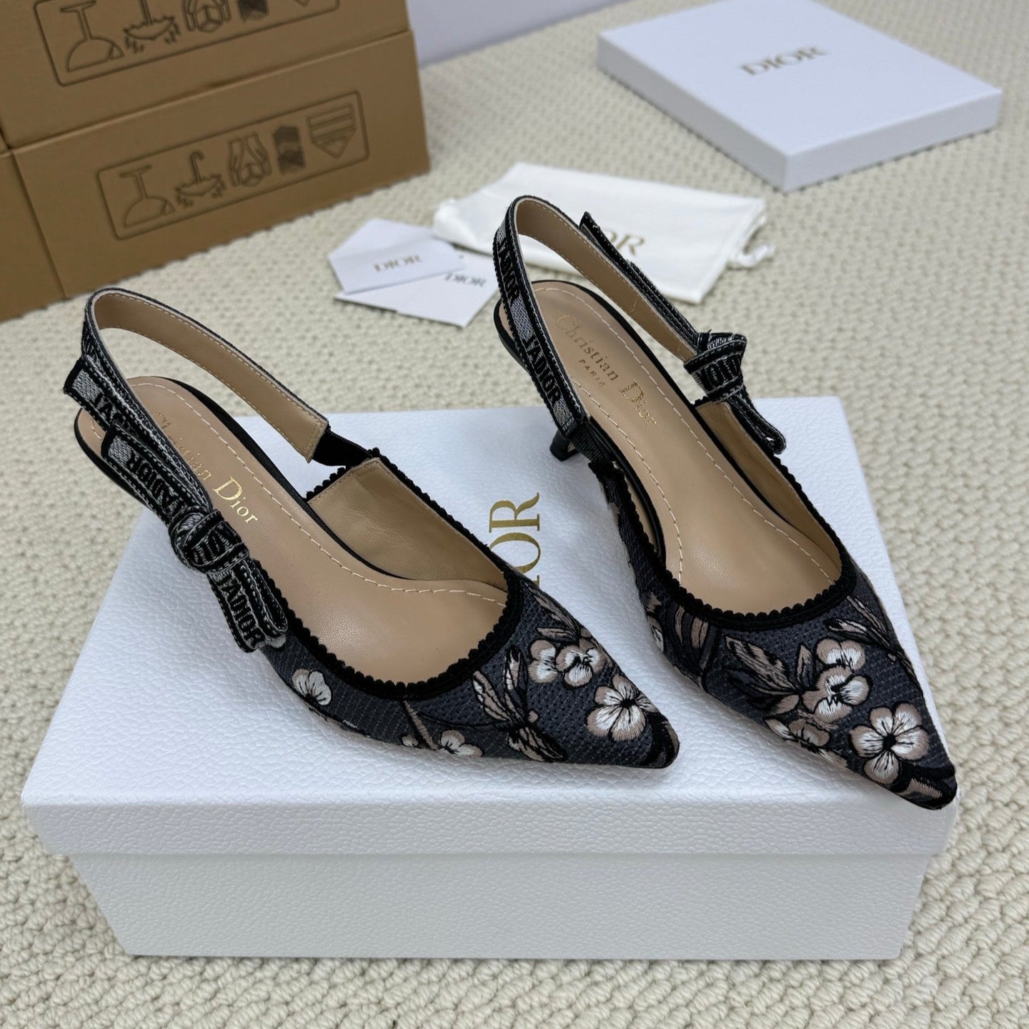 CD High Slingback 65 Mm 25s In Black Fabric And Floral Pattern