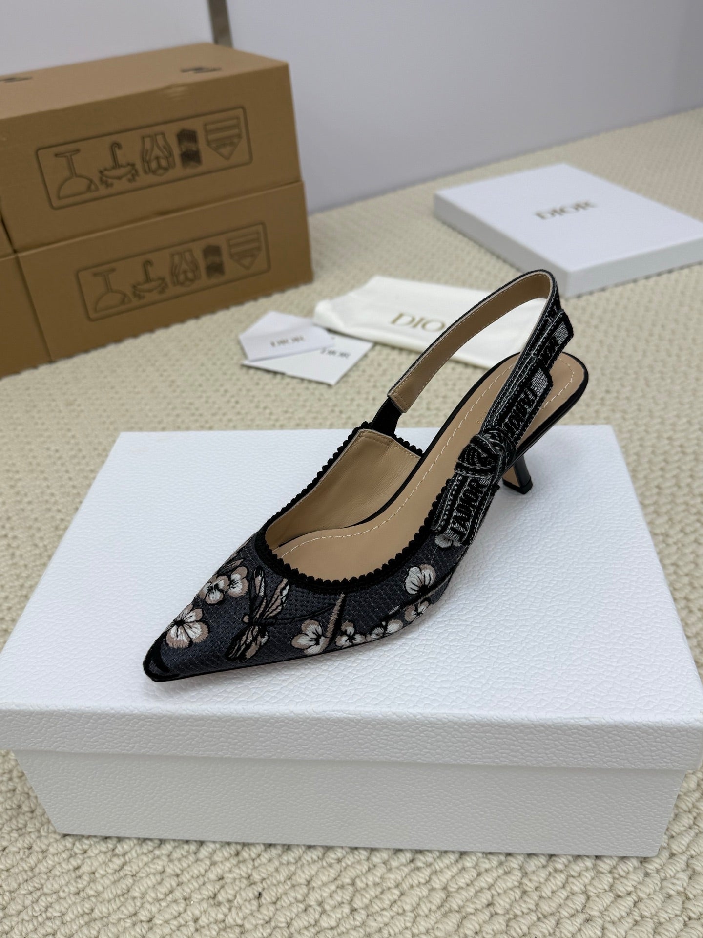 CD High Slingback 65 Mm 25s In Black Fabric And Floral Pattern
