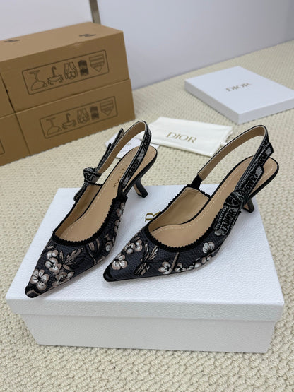 CD High Slingback 65 Mm 25s In Black Fabric And Floral Pattern