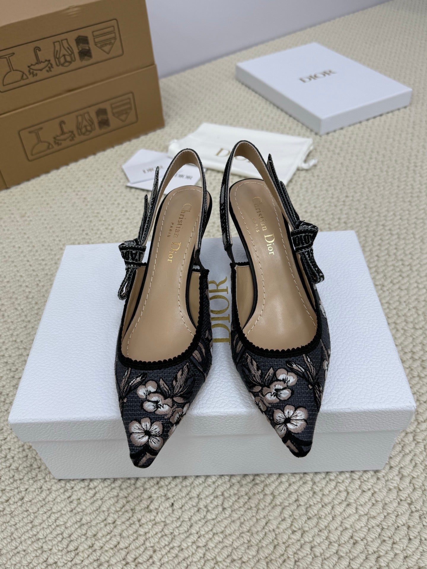 CD High Slingback 65 Mm 25s In Black Fabric And Floral Pattern