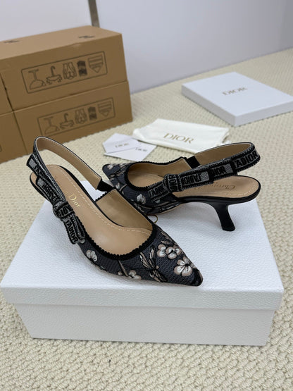 CD High Slingback 65 Mm 25s In Black Fabric And Floral Pattern