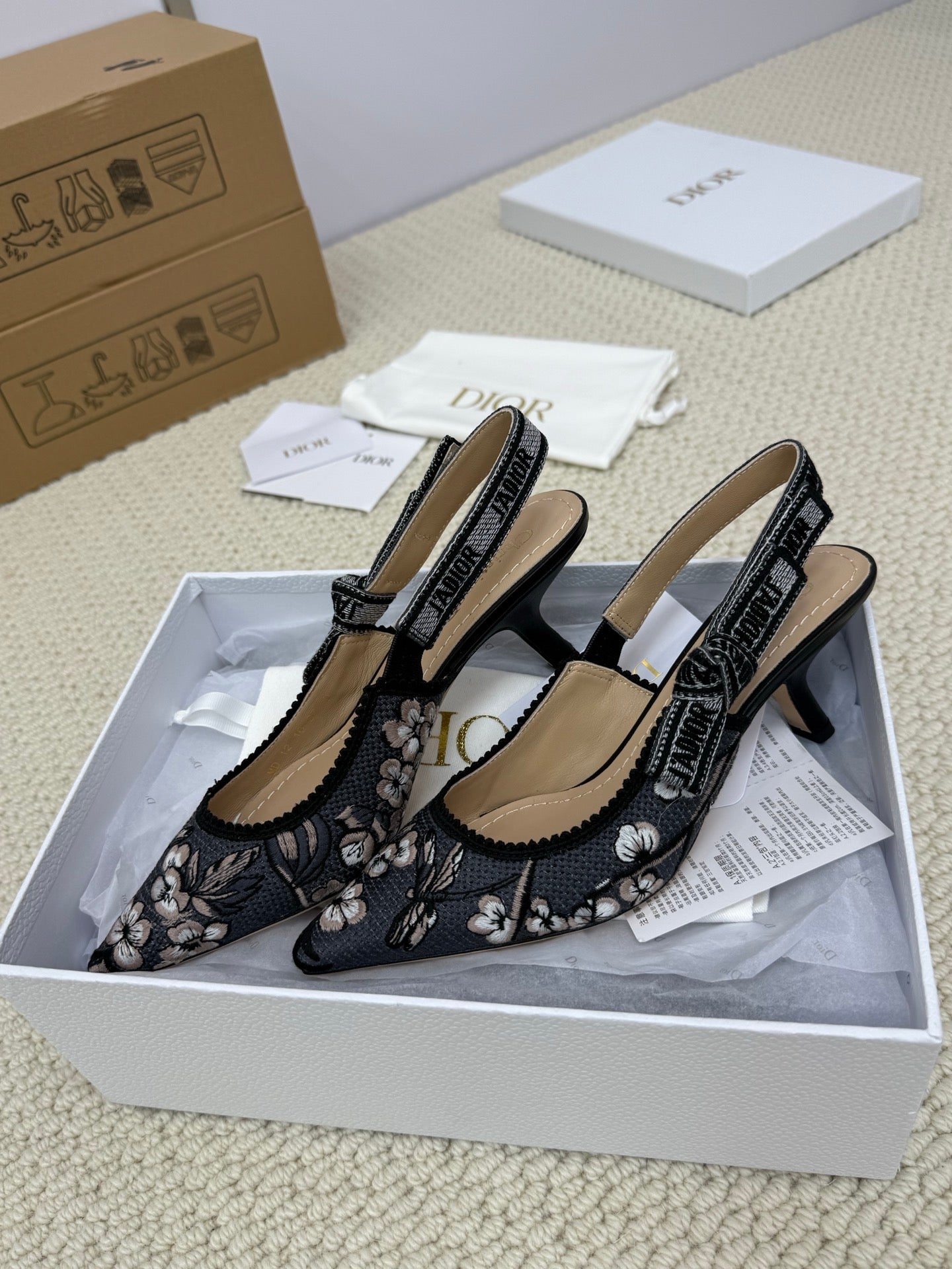 CD High Slingback 65 Mm 25s In Black Fabric And Floral Pattern