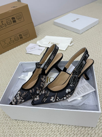 CD High Slingback 65 Mm 25s In Black Fabric And Floral Pattern