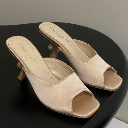 CD Tribales Heeled Black 8cm Beige Satin 676350