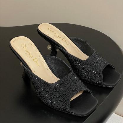 CD Tribales Heeled Black 8cm Black Zirconia Satin 676353