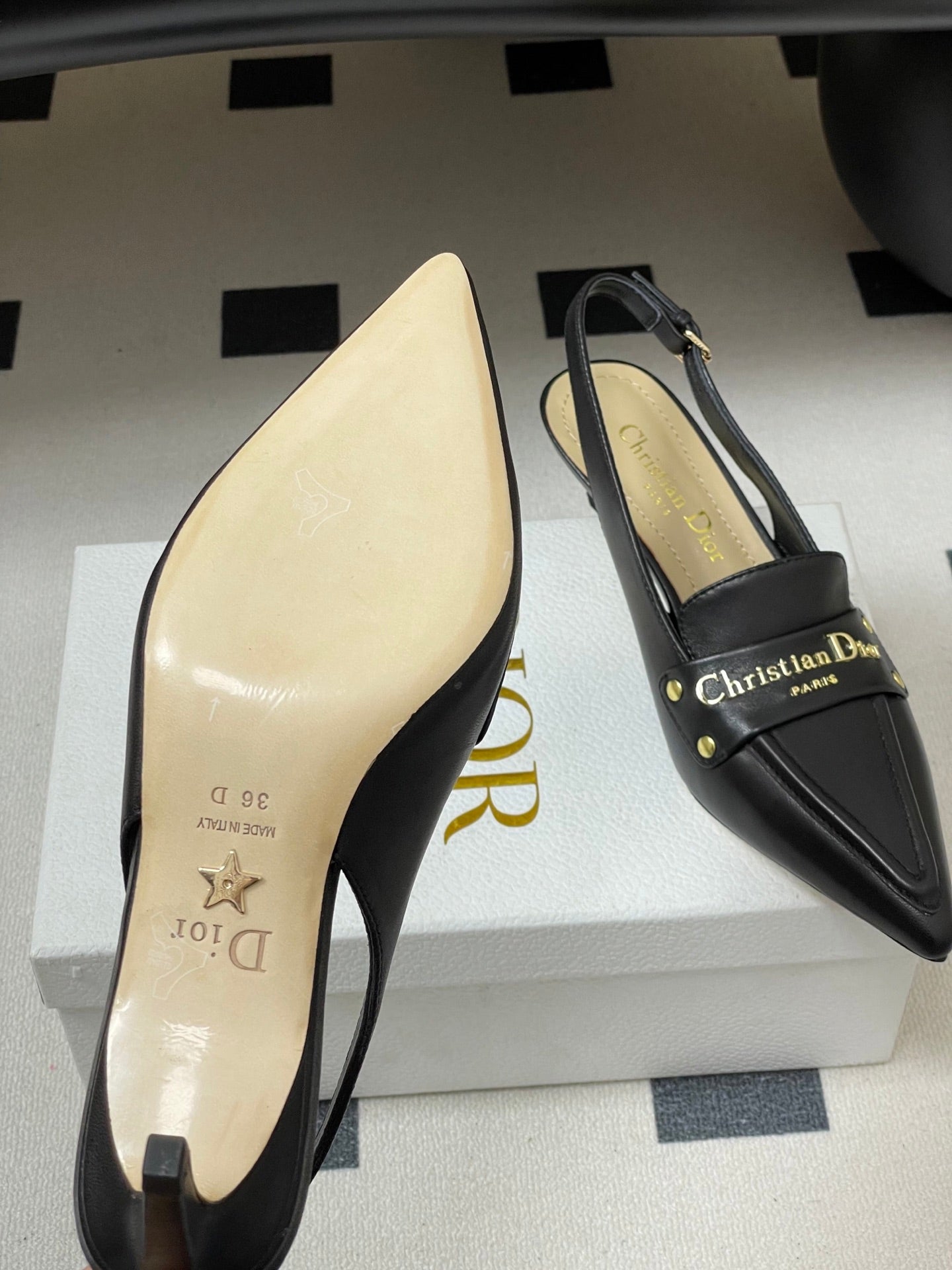CD Boy Slingback Pump 50mm Black Sheepskin 525834