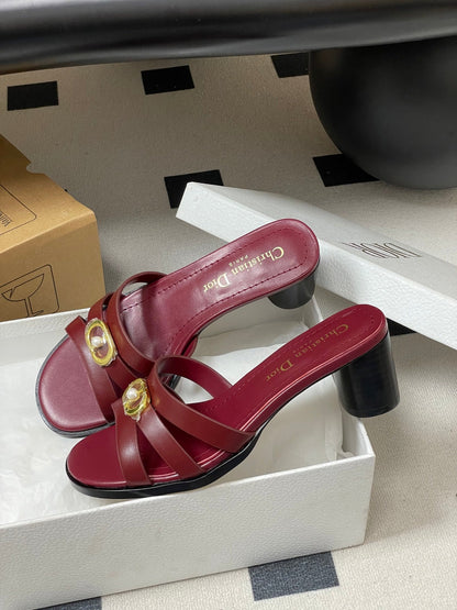CD 26 Chunky Heel Sandals 50 Burgundy Leather 593522