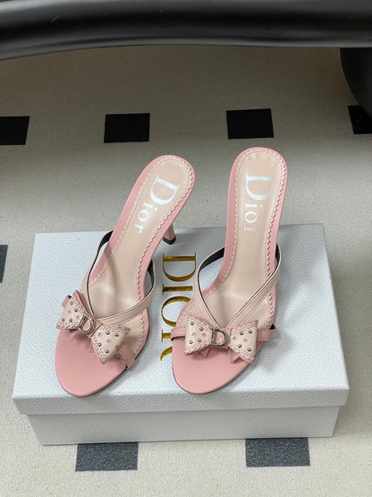 CD 26SS D'Trick Heeled Sandal 10cm Powder Pink Bow Detail Sheepskin 632579