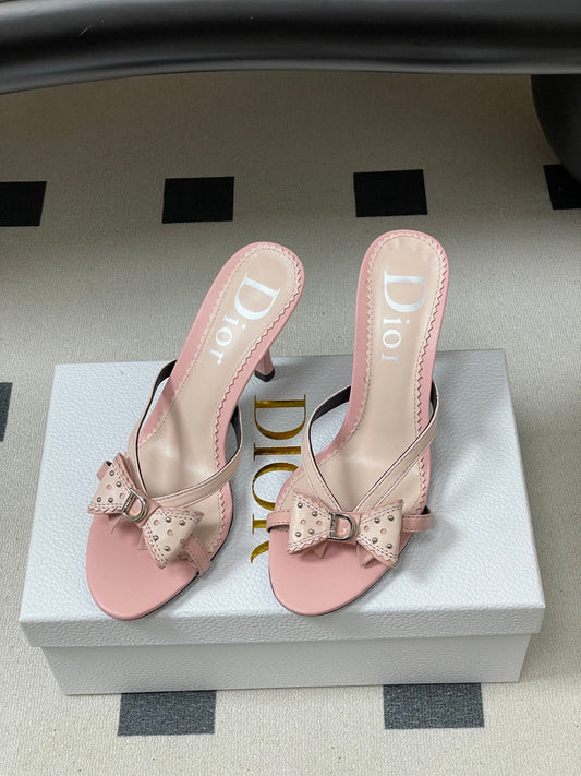 CD 26SS D'Trick Heeled Sandal 10cm Powder Pink Bow Detail Sheepskin 632579