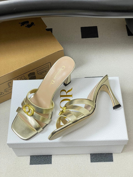 CD 26 High-Heeled Sandals 80mm Gold Metallic Cowhide 632584