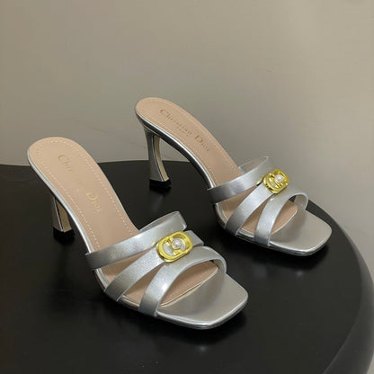 CD 26 High-Heeled Sandals 80mm Silver Metallic Cowhide 632585