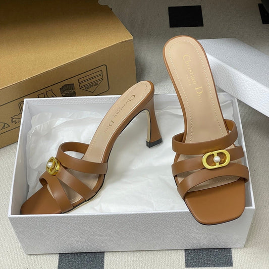 CD 26 High-Heeled Sandals 80mm Camel Cowhide 632587