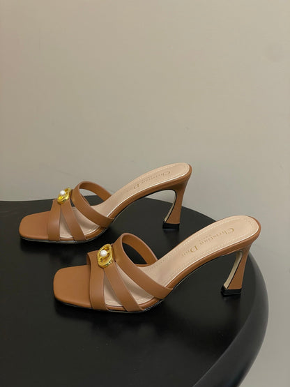 CD 26 High-Heeled Sandals 80mm Camel Cowhide 632587