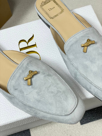 CD 26 Bow Mules Baby Blue Beige Suede Cowhide 632593