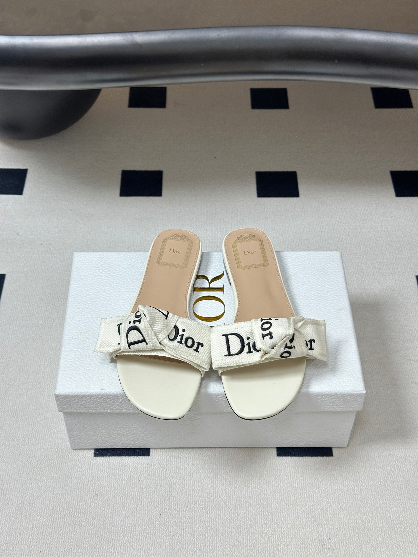 Dior 2026  J'Adior Classic Logo Webbing Bow Flat Sandals Fabric Leather 846993