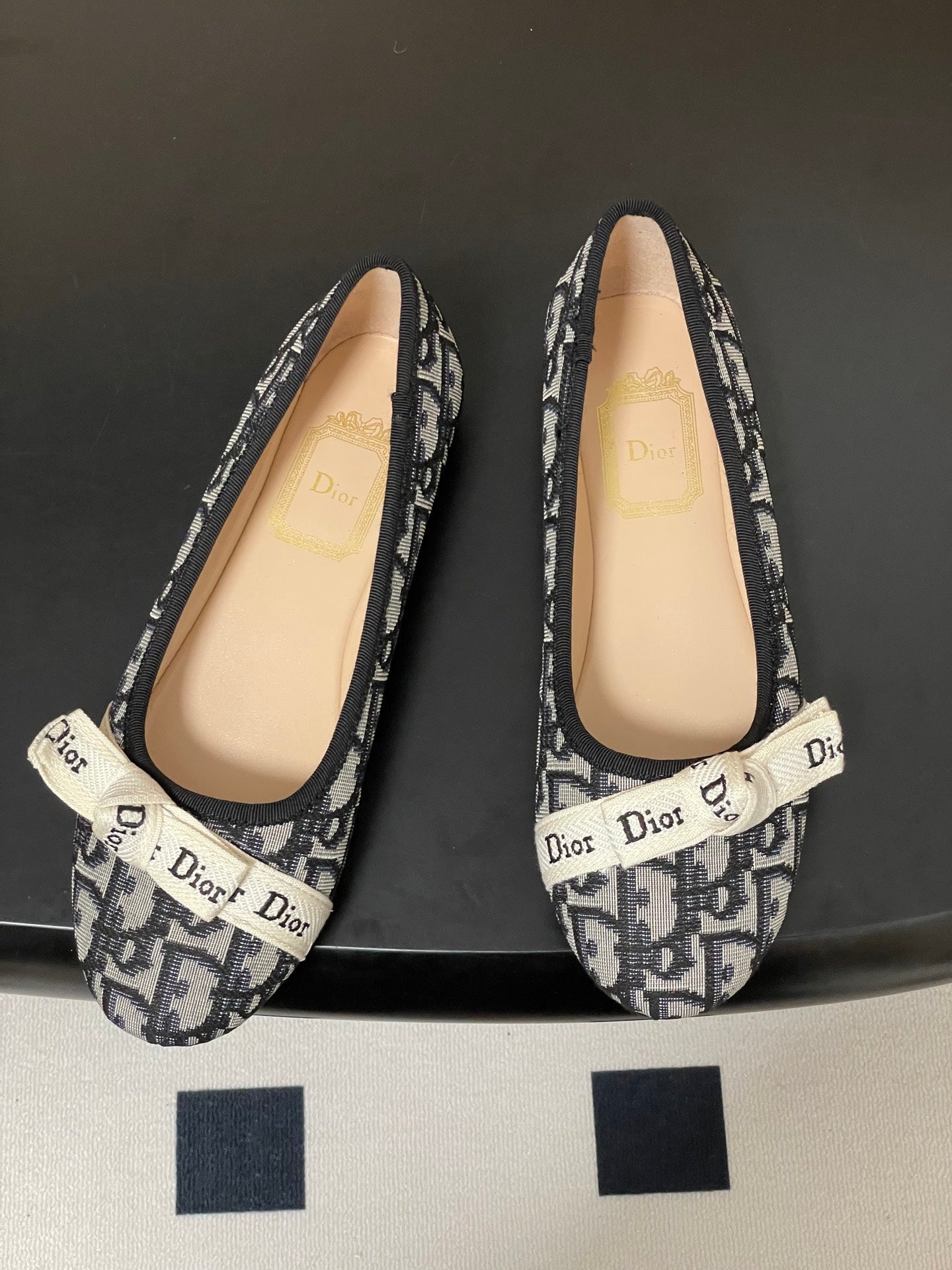 CD J'Adior Ballet Flat Grey Navy Blue Cotton 834924