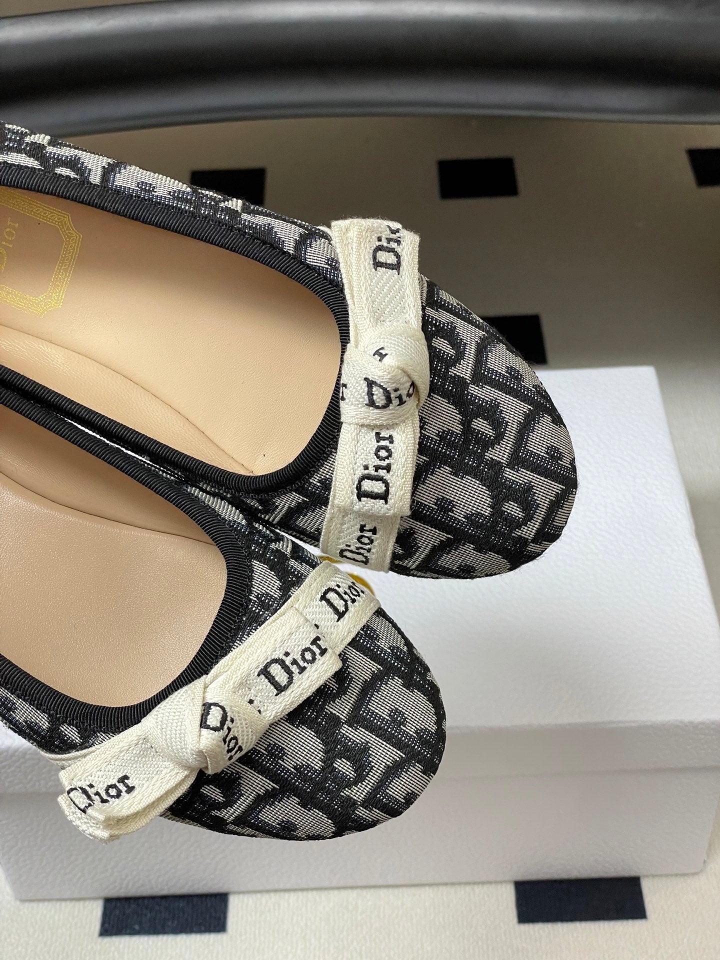 CD J'Adior Ballet Flat Grey Navy Blue Cotton 834924