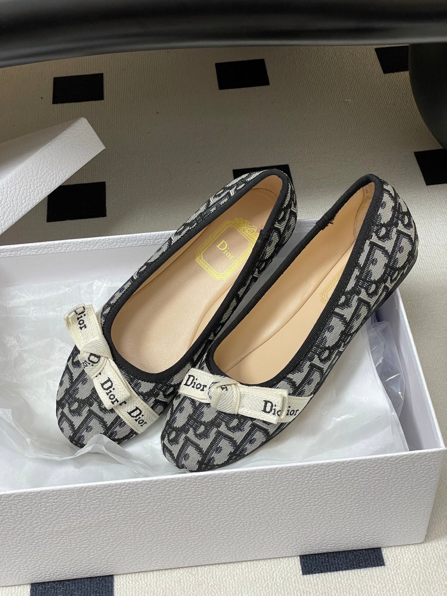 CD J'Adior Ballet Flat Grey Navy Blue Cotton 834924