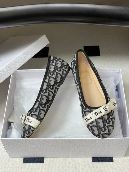 CD J'Adior Ballet Flat Grey Navy Blue Cotton 834924