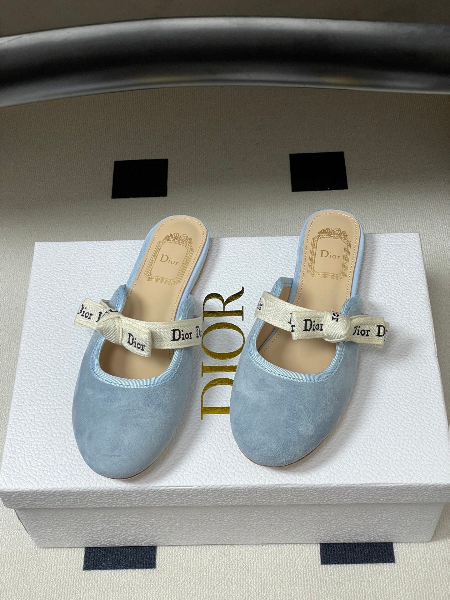 CD J'Adior Mules Light Blue Beige Suede 834933