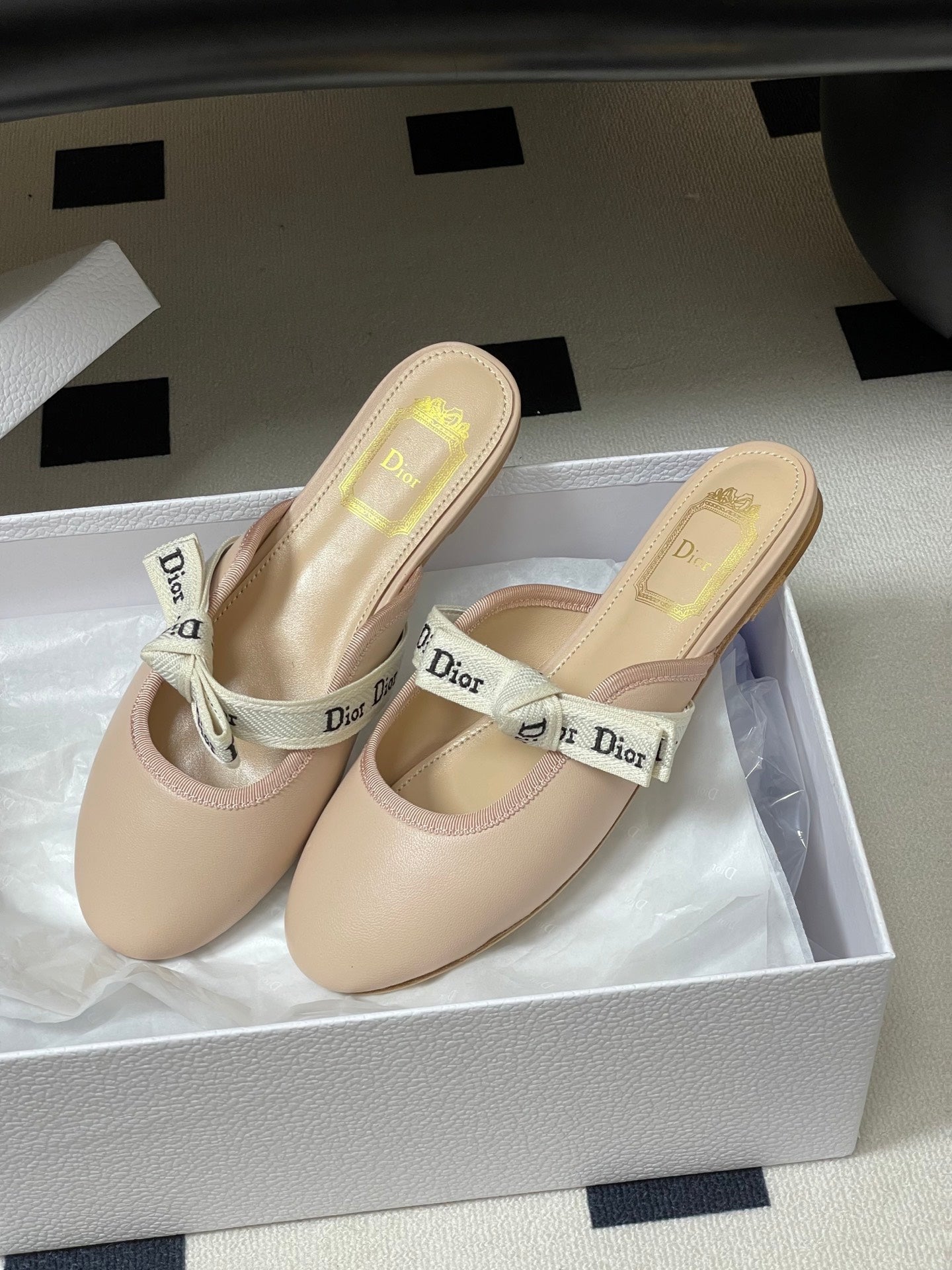 CD J'Adior Mules Light Blue Beige Leather Suede 834934