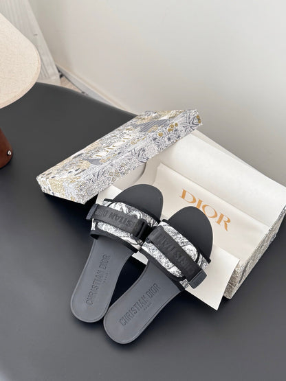 CD D-Wander Slide Black Dior Oblique Printed Technical Fabric 540691
