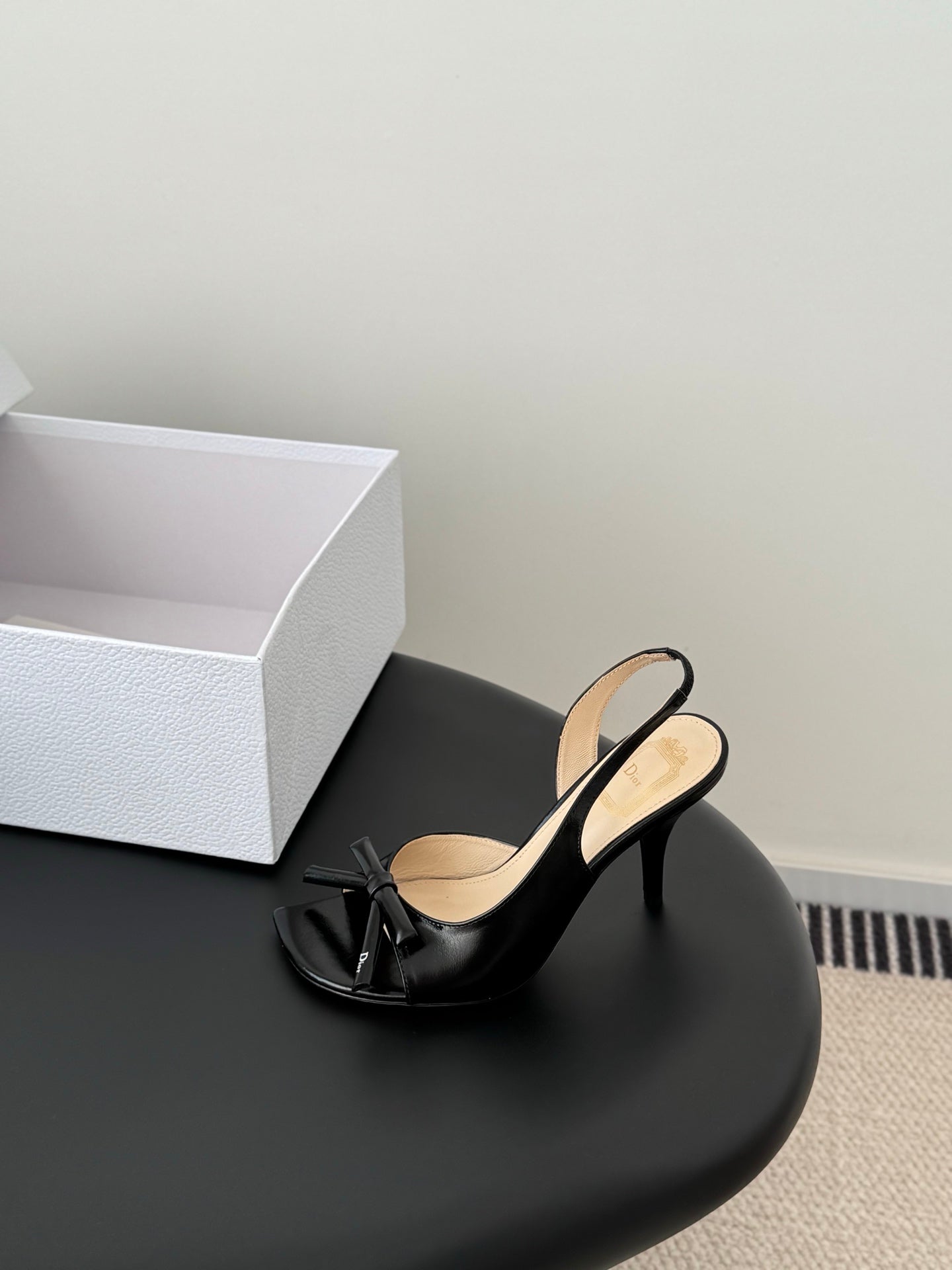 CD SS26 Mary Jane Sandals 8.5cm Beige Black Sheepskin 605818