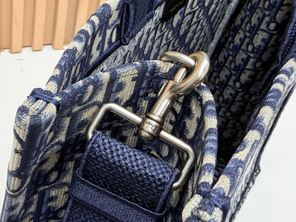 Dior Book Tote Blue Dior Oblique Embroidery and White Lace