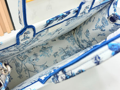 Dior Book Tote With Strap Blue Toile De Jouy Floral Garden Canvas