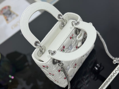 Dior 2026 Bird Flower Bag 17cm White Lambskin 158728