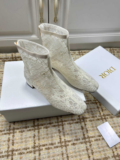 CD 26s Ankle Boots 35mm In White Floral Lace Mesh Block Heel