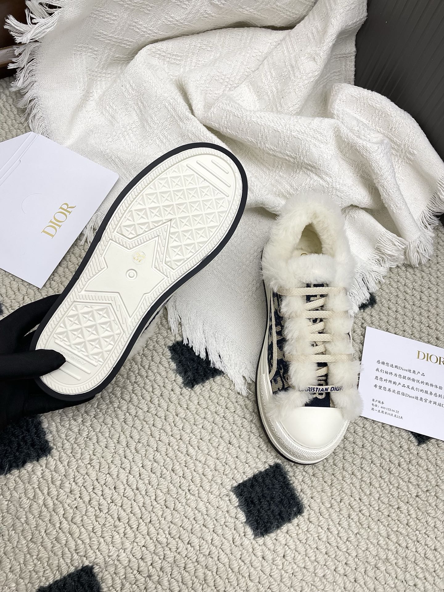 CD Walk'n Dior Platform Sneaker Black Beige Oblique Motif Fabric Wool