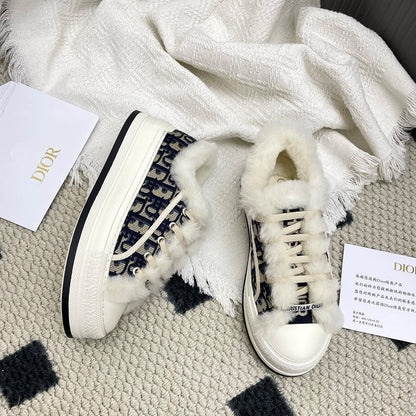 CD Walk'n Dior Platform Sneaker Black Beige Oblique Motif Fabric Wool