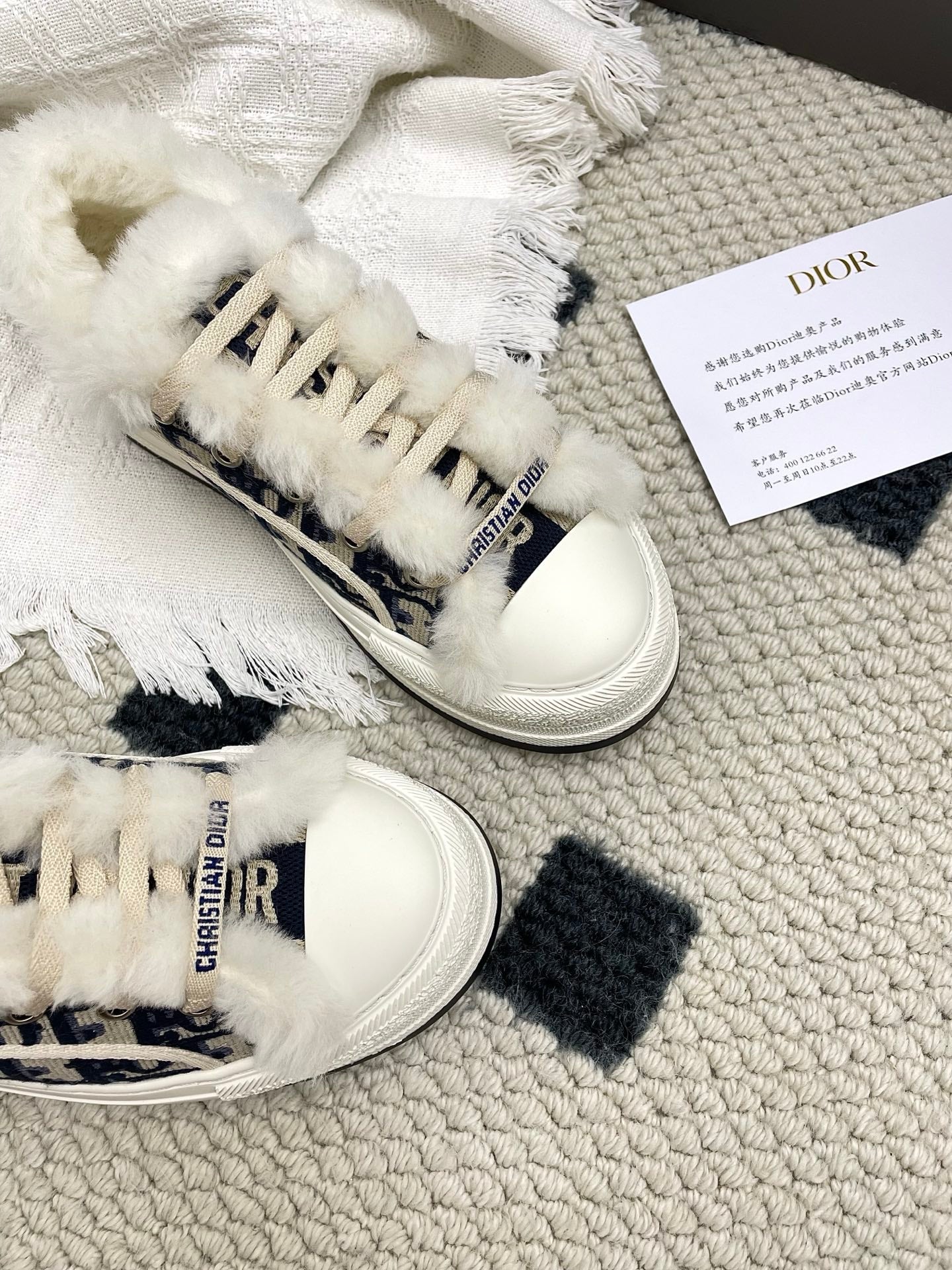 CD Walk'n Dior Platform Sneaker Black Beige Oblique Motif Fabric Wool
