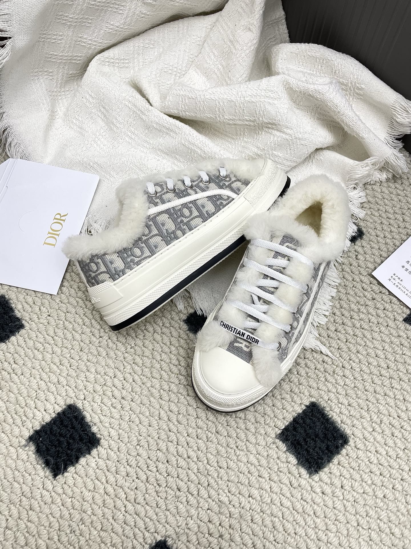 CD Walk'n Dior Platform Sneaker Grey Beige Oblique Motif Fabric Wool