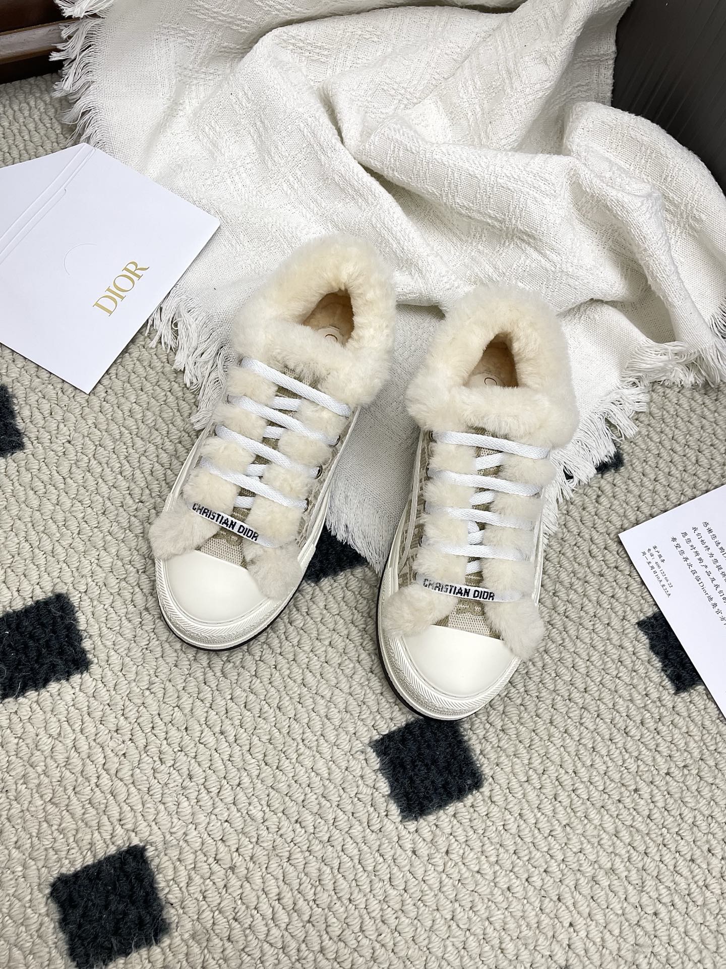 CD Walk'n Dior Platform Sneaker Khahi Beige Oblique Motif Fabric Wool