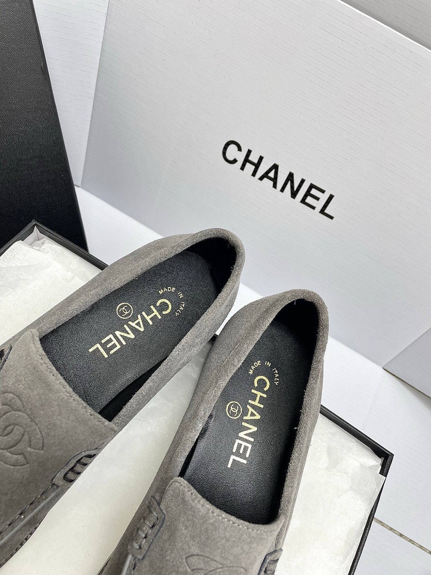 CC 26s Double C Loafers Gray Suede 645305
