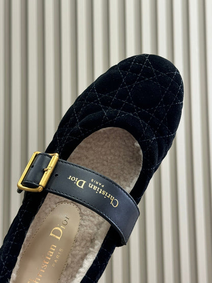 CD Alps Dior Frost Ballet Flat Black Suede Wool 561807