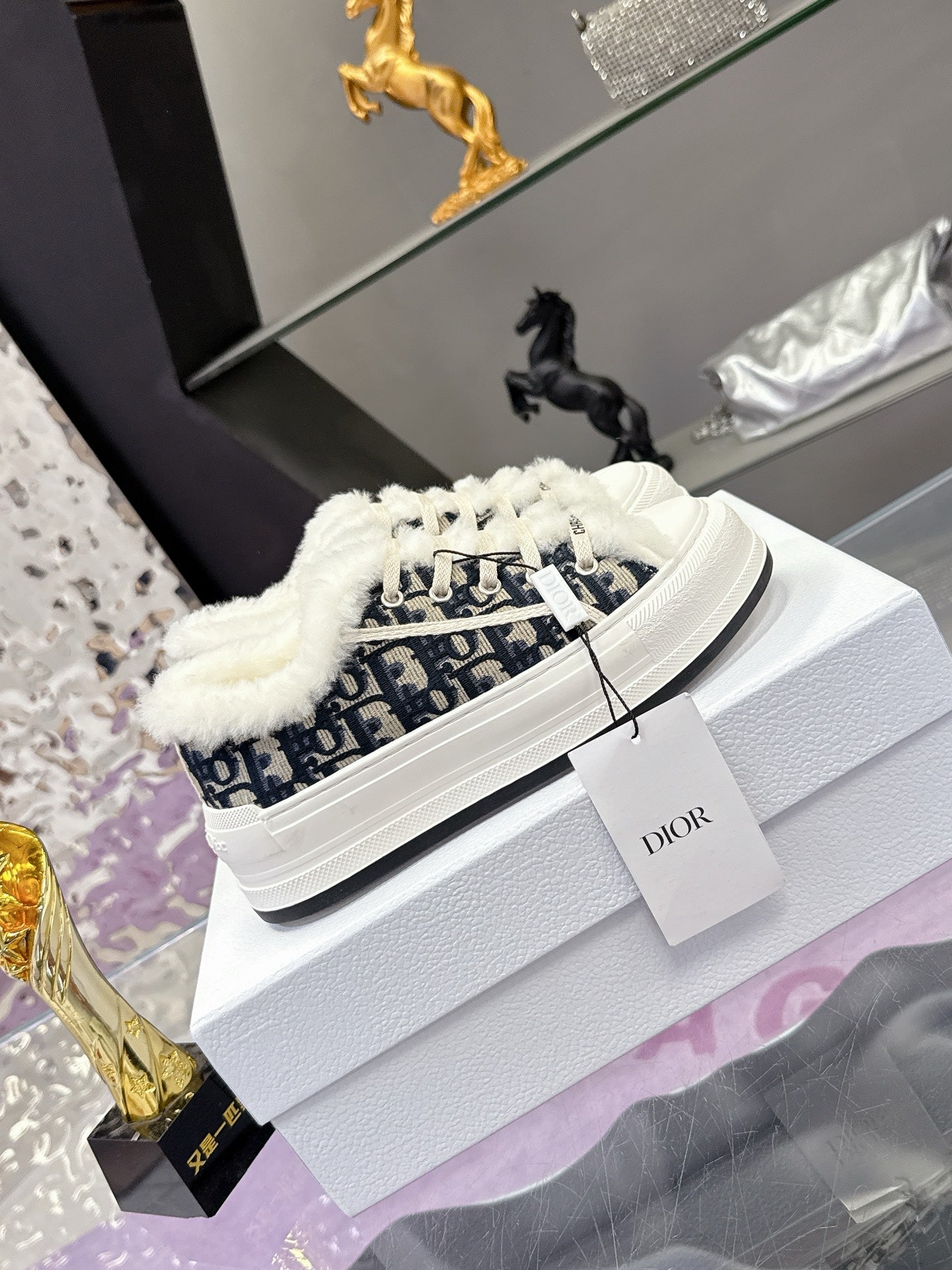 Dior 2025 Walk'n'Dior Platform Sneaker Deep Blue mix White Wool Canvas