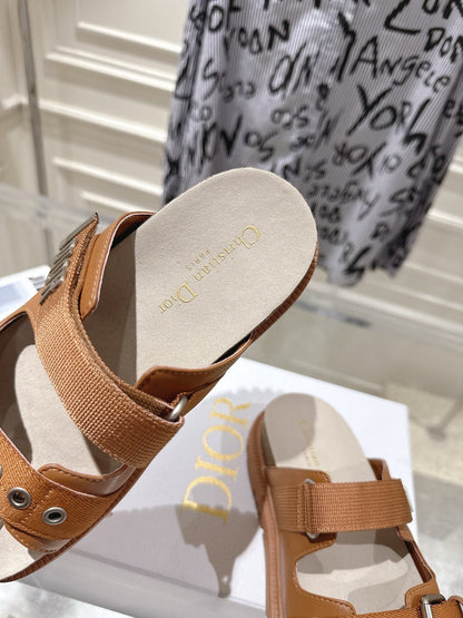 CD 26s Double-Strap Slide Sandals Tan Calfskin 919009
