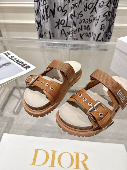 CD 26s Double-Strap Slide Sandals Tan Calfskin 919009