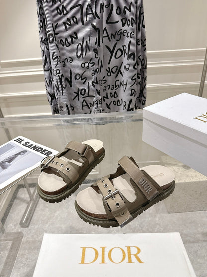 CD 26s Double-Strap Slide Sandals Olive Calfskin 919012
