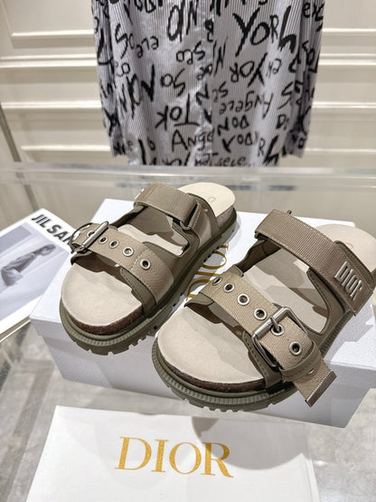 CD 26s Double-Strap Slide Sandals Olive Calfskin 919012
