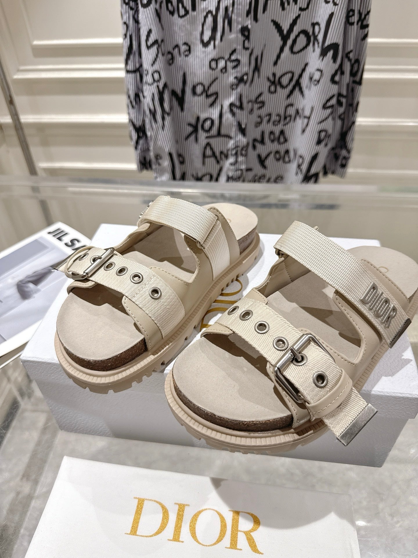 CD 26s Double-Strap Slide Sandals Ivory Calfskin 919013