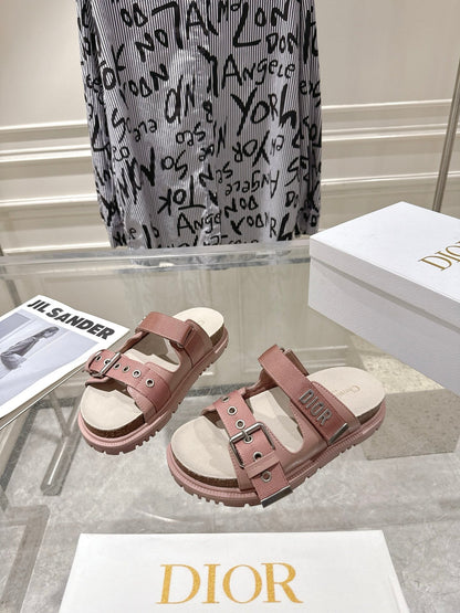 CD 26s Double-Strap Slide Sandals Pink Calfskin 919014